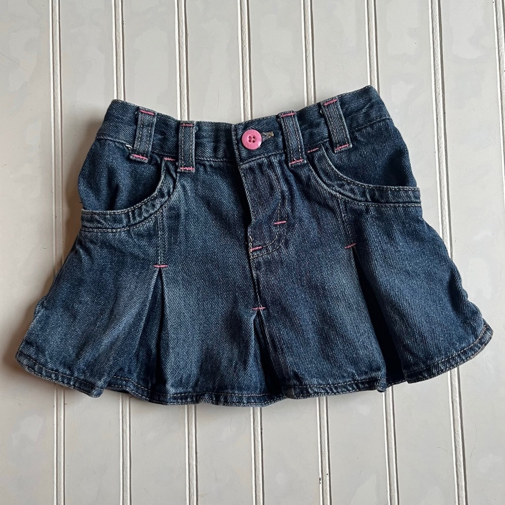 Riders by Lee Baby Girls Dark Wash Denim Pleated Skort Pink Stitching 12M 65MYHF